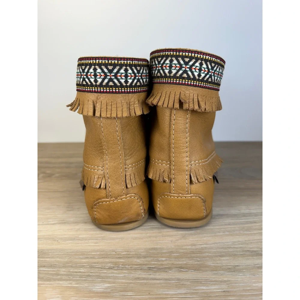 Laurentian Chief 12 Tan Genuine Moose Hide Leather Fringed Moccasin Ankle Boots
